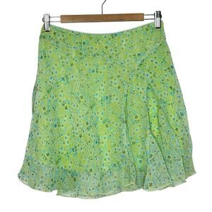 Y2K Floral Sheer Skirt Green Womens Size M Dopamine Retro Flower Power 70s